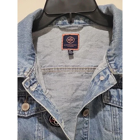Boom Boom Jeans Women’s XL Denim Jacket Distressed Patches Boho Y2K Light Wash - Picture 4 of 8